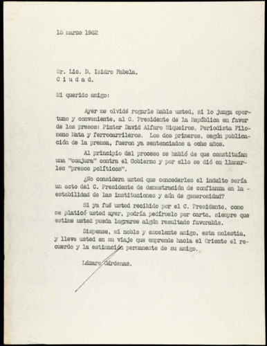 Transcripciones de las memorias del general Lázaro Cárdenas: 1962