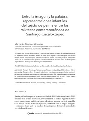 Entre la imagen y la palabra: Representaciones infantiles del tejido de palma entre los mixtecos contemporáneos de Santiago Cacaloxtepec