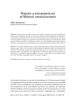 Nación y extranjería en el México revolucionario.