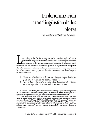 La denominación translingüística de los olores