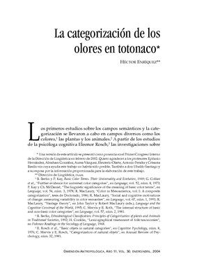 La categorización de los olores en totonaco