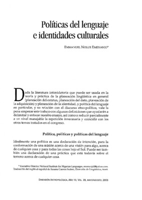 Políticas del lenguaje e identidades culturales