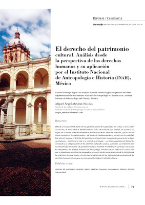 El derecho del patrimonio cultural. Análisis desde la perspectiva de los derechos humanos y su aplicación por el Instituto Nacional de Antropología e Historia (INAH) en México