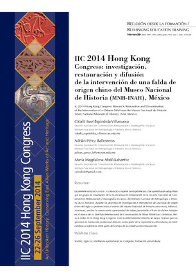 IIC 2014 Hong Kong Congress: investigación, restauración y difusión de la intervención de una falda de origen chino del Museo Nacional de Historia (MNH-INAH), México