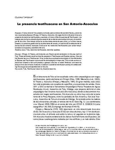 La presencia teotihuacana en San Antonio-Acoculco