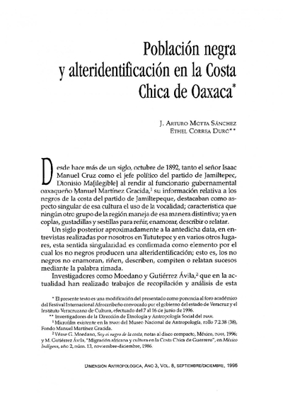 Población negra y alteridentificación en la Costa Chica de Oaxaca