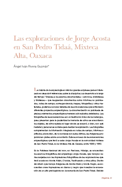 Las exploraciones de Jorge Acosta en San Pedro Tidaá, Mixteca Alta, Oaxaca