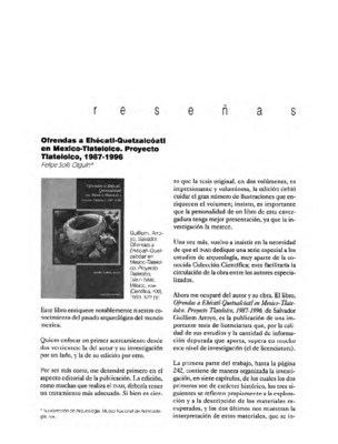 Ofrendas a Ehécatl-Quetzalcóatl en México-Tlatelolco. Proyecto Tlatelolco, 1987-1996