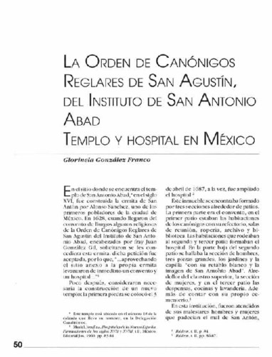 La orden de canónigos reglares de San Agustín, del Instituto de San Antonio Abad Templo y Hospital en México