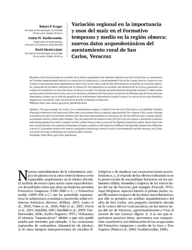 Variación regional en la importancia y usos del maíz en el Formativo temprano y medio en la región olmeca: nuevos datos arqueobotánicos del asentamiento rural de San Carlos, Veracruz