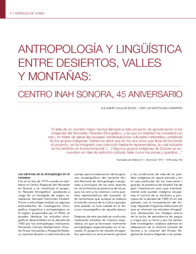 Antropología y lingüística entre desiertos, valles y montañas. Centro INAH Sonora, 45 aniversario