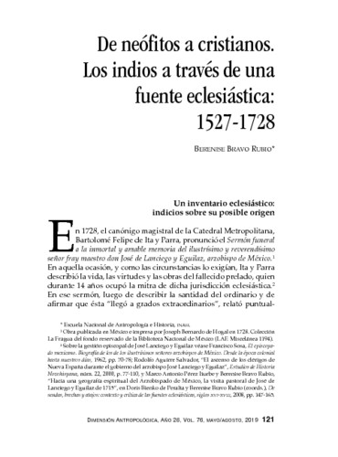 De neófitos a cristianos. Los indios a través de una fuente eclesiástica: 1527-1728 