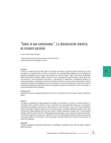 “Somos lo que Conservamos”. La interpretación temática: un recuento personal