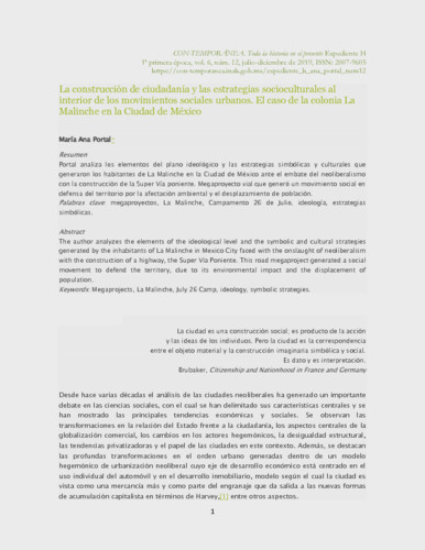 La construcción de ciudadanía y las estrategias socioculturales al interior de los movimientos sociales urbanos. El caso de la colonia La Malinche en la Ciudad de México