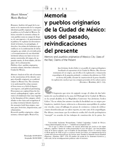 Memoria y pueblos originarios de la Ciudad de México: usos del pasado, reivindicaciones del presente