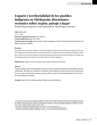 Espacio y territorialidad de los pueblos indígenas en Michoacán: discusiones recientes sobre región, paisaje y lugar