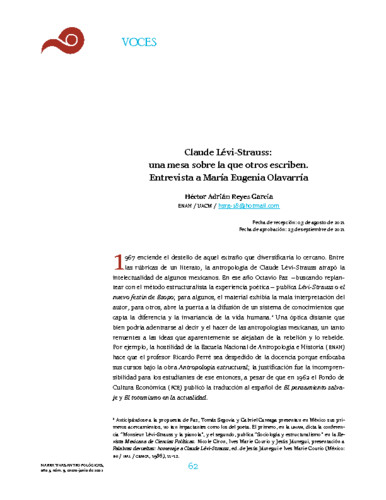 Claude Lévi-Strauss: una mesa sobre la que otros escriben. Entrevista a María Eugenia Olavarría