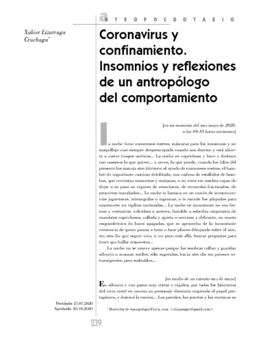 Coronavirus y confinamiento. Insomnios y reflexiones de un antropólogo del comportamiento