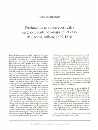 Prestanombres y mercedes reales en el occidente novohispano: el caso de Cocula, Jalisco, 1609-1618