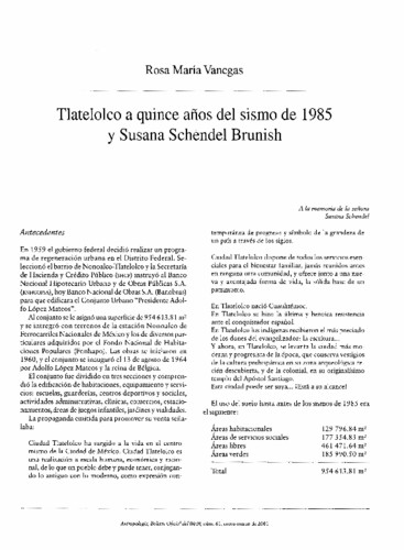 Tlatelolco a quince años del sismo de 1985 y Susana Schendel Brunish