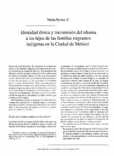 Identidad étnica y transmisión del idioma a los hijos de las familias migrantes indígenas en la Ciudad de México