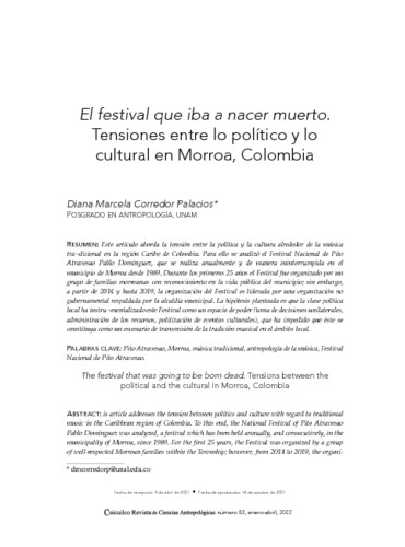 El festival que iba a nacer muerto. Tensiones entre lo político y lo cultural en Morroa, Colombia