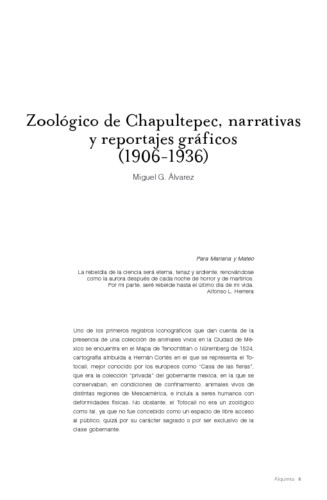 Zoológico de Chapultepec, narrativas y reportajes gráficos (1906-1936)