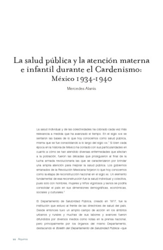 La salud pública y la atención materna e infantil durante el Cardenismo: México 1934-1940