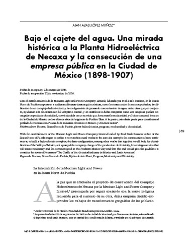 Bajo el cajete del agua. Una mirada histórica a la Planta Hidroeléctrica de Necaxa y la consecución de una empresa pública en la Ciudad de México (1898-1907)