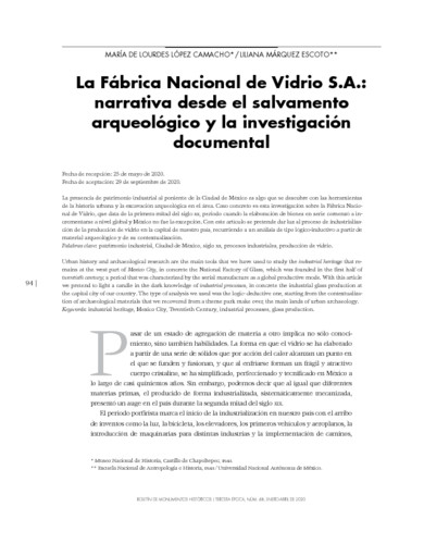 La Fábrica Nacional de Vidrio S.A.: narrativa desde el salvamento arqueológico y la investigación documental