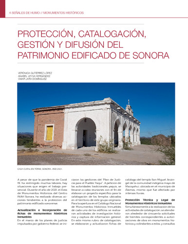 Protección, catalogación, gestión y difusión del patrimonio edificado de Sonora