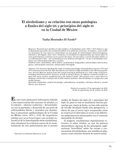 El alcoholismo y su relación con otras patologías a finales del siglo XIX y principios del siglo XX en la Ciudad de México