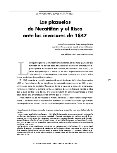 Las plazuelas de Necatitlán y el Risco ante los invasores de 1847