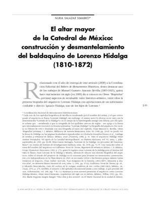 El altar mayor de la Catedral de México: construcción y desmantelamiento del baldaquino de Lorenzo Hidalga (1810 - 1872)
