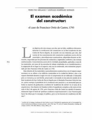 El examen académico del constructor: el caso de Francisco Ortiz de Castro, 1793