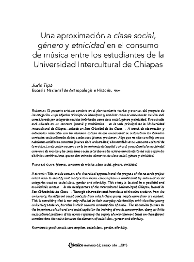 Una aproximación a clase social, género y etnicidad en el consumo de música entre los estudiantes de la Universidad Intercultural de Chiapas