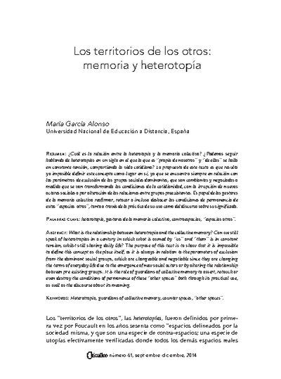 Los territorios de los otros: memoria y heterotopía