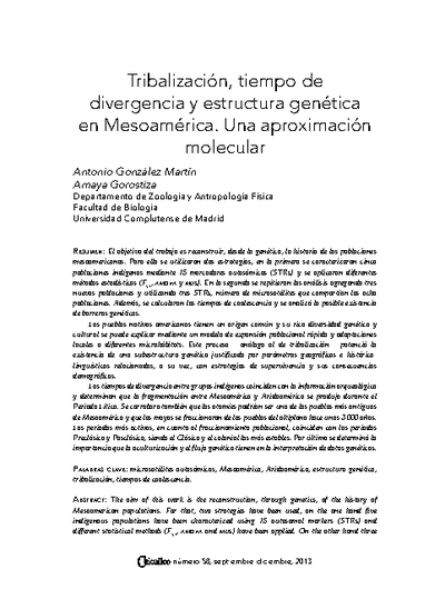 Tribalización, tiempo de divergencia y estructura genética en Mesoamérica. Una aproximación molecular