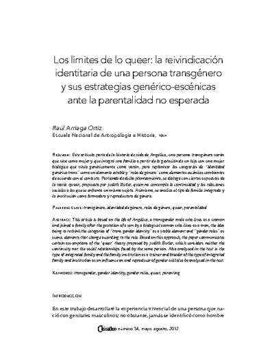 Los límites de lo queer: la reivindicación identitaria de una persona transgénero y sus estrategias genérico-escénicas ante la parentalidad no esperada