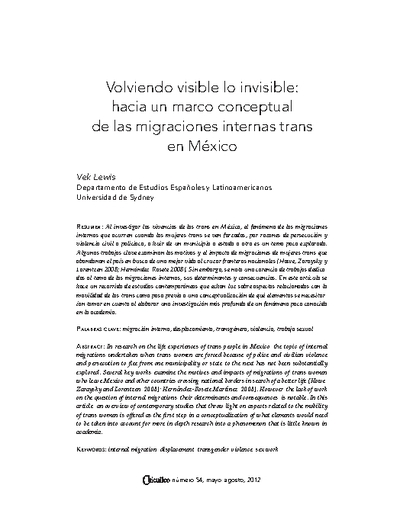 Volviendo visible lo invisible: hacia un marco conceptual de las migraciones internas trans en México