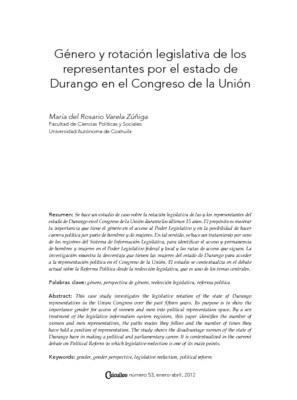 Género y rotación legislativa de los representantes por el estado de Durango en el Congreso de la Unión