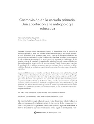 Cosmovisión en la escuela primaria. Una aportación a la antropología educativa