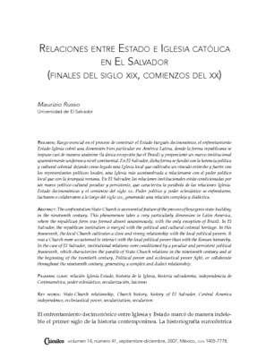 Relaciones entre Estado e Iglesia católica en El Salvador (finales del siglo XIX, comienzos del XX)