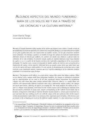 Algunos aspectos del mundo funerario maya de los siglos XVI y XVII a través de las crónicas y la cultura material