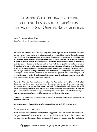 La migración desde una perspectiva cultural. Los jornaleros agrícolas del Valle de San Quintín, Baja California