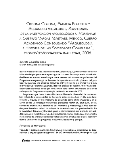 Perspectivas de la investigación arqueológica II. Homenaje a Gustavo Vargas Martínez