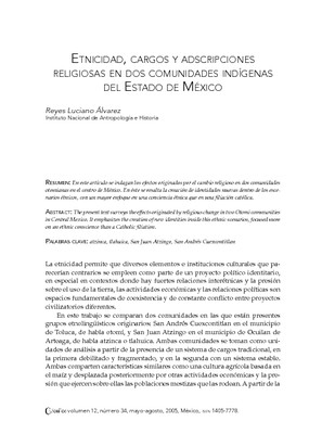 Etnicidad, cargos y adscripciones religiosas en dos comunidades indígenas del Estado de México