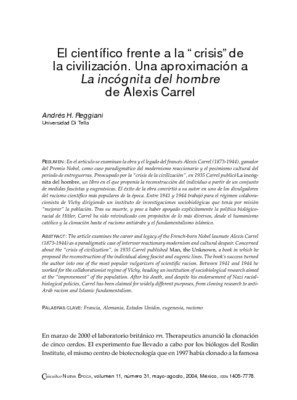 El científico frente a la “crisis” de la civilización. Una aproximación a La incógnita del hombre de Alexis Carrel.