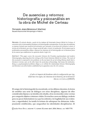 De ausencias y retornos: historiografía y psicoanálisis en la obra de Michel de Certeau