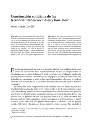 Construcción cotidiana de las territorialidades vecinales y barriales
